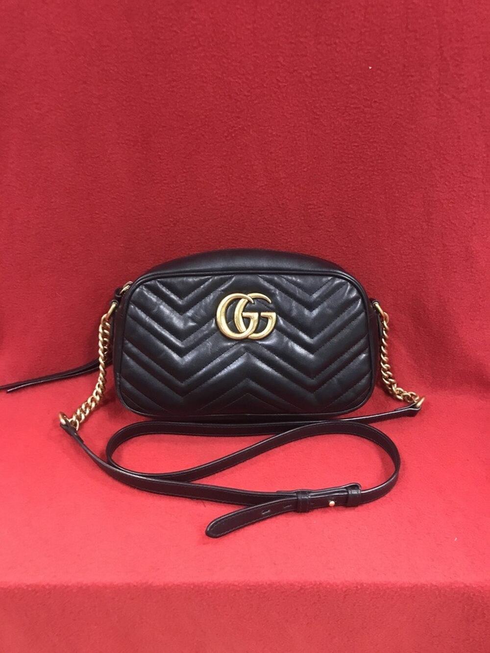 Gucci 447632 GG Marmont Chain Shoulder/Crossbody Black Leather Bag PPSJKI367531